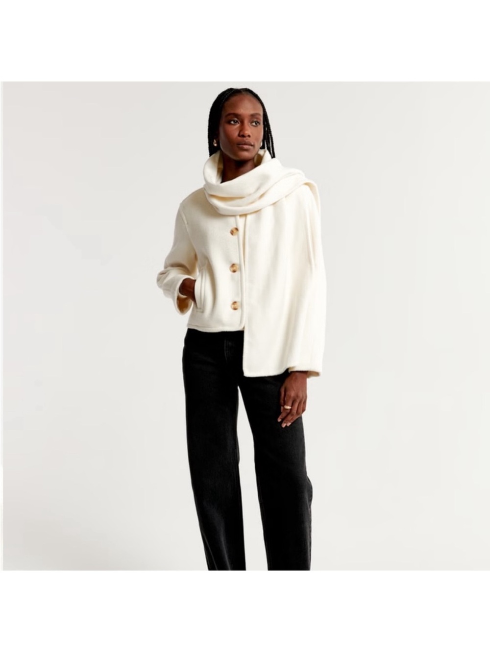 Abercrombie & Fitch Removable Scarf Double-Cloth Wool-Blend Jacket